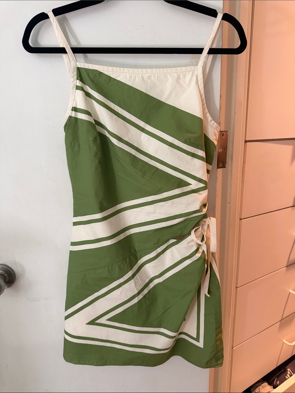 Green & White Geometric Tie-Side Mini Dress